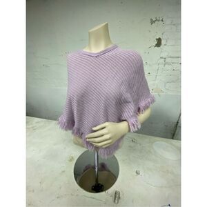 Periscope Y2K Purple Knitted Kerchief Poncho with Fringe Size L 14-16